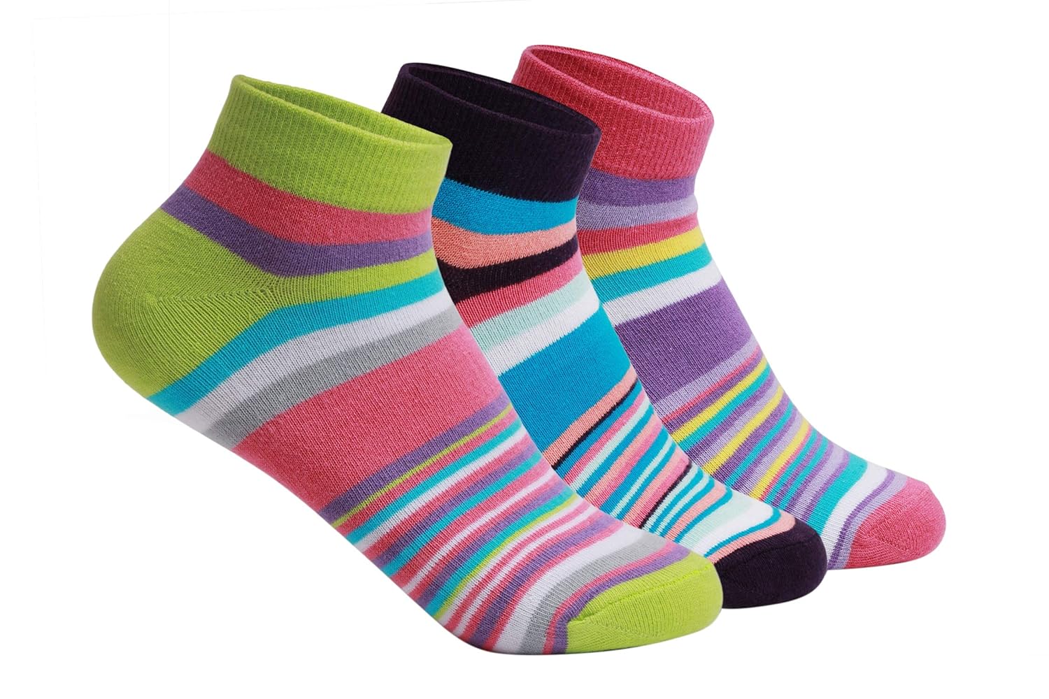 Supersox Ankle Socks for Women Made With Premium Cotton. Stylish Striped Design with Extra Softness, Anti Odour & Anti Bacterial - Free Size, Multicolor