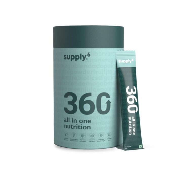 Supply6 360 Ultimate Health Powder for Women & Men | Comprehensive Daily Supplement with 63+Vitamins, Minerals, Probiotics, and Superfoods | Supports Gut Health, Energy, Immunity (15 Servings)