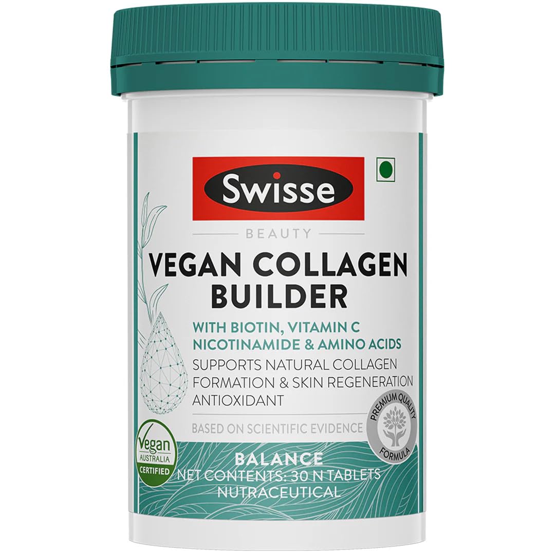 Swisse Vegan Collagen Builder with Biotin & Vitamin C, Supports Natural Collagen Formation & Skin Regeneration (Vegan Certified) - 30 Tablets (For Both Men & Women) Australia’s No.1 Beauty Nutrition Brand