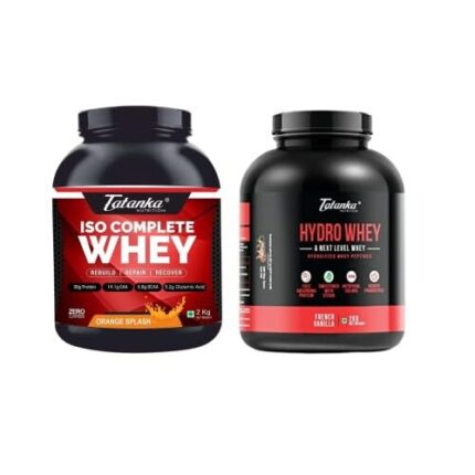 TATANKA NUTRITON Isocomplete Pure Whey Protein Isolate | 30G Protein (Orange Splash, 2Kgs) And 25G Hydrolyzed Whey Protein Isolates With Stevia & Probiotics 2Kg (French Vanilla)