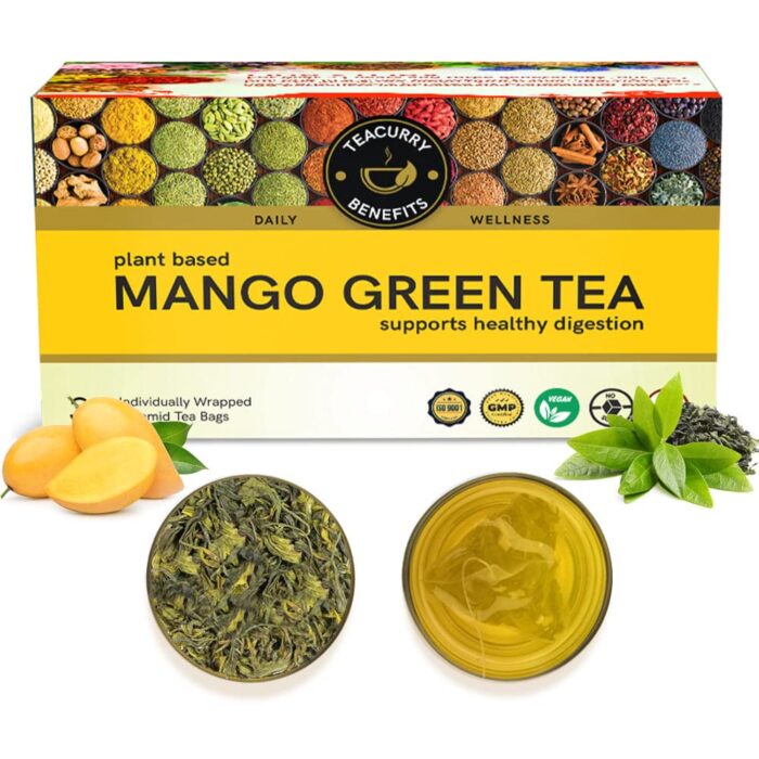 TEACURRY Mango Green Tea (1 Month Pack, 30 Tea Bags) - Organic mango flavor tea | Immune With Added Vitamin-C | Made with Whole Leaf & Natural Ingredients