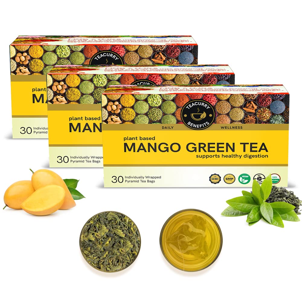 TEACURRY Mango Green Tea (3 Month Pack, 90 Tea Bags) - Organic mango flavor tea | Immune With Added Vitamin-C | Made with Whole Leaf & Natural Ingredients