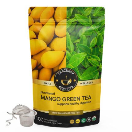 TEACURRY Mango Green Tea (Loose 100 Gram + Infuser) - Organic mango flavor tea | Immune With Added Vitamin-C | Made with Whole Leaf & Natural Ingredients