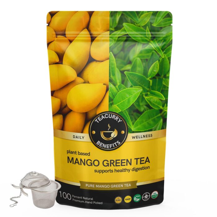 TEACURRY Mango Green Tea (Loose 100 Gram + Infuser) - Organic mango flavor tea | Immune With Added Vitamin-C | Made with Whole Leaf & Natural Ingredients