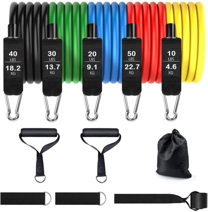 TOUARETAILS Resistance Bands Set for Fitness Exercise Bands with Handles, Training Tubes with Anchor and Ankle Straps for Resistance Training, Home Workout and Gym Fitness- 150LBS ,Natural Rubber