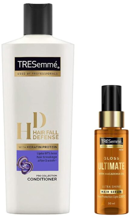 TRESemme Gloss Ultimate Ultra Shine Hair Serum 50ml with Macadamia Oil & Vitamin E & Tresemme Hair Fall Defence Combo
