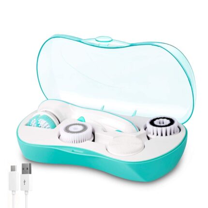 TRUEROSE Rechargeable Facial Cleansing Spin Brush Set with 4 Exfoliation Brush Heads - Waterproof Face Spa System by -TRUEROSE Advanced Microdermabrasion for Deep Scrubbing and Gentle Exfoliating