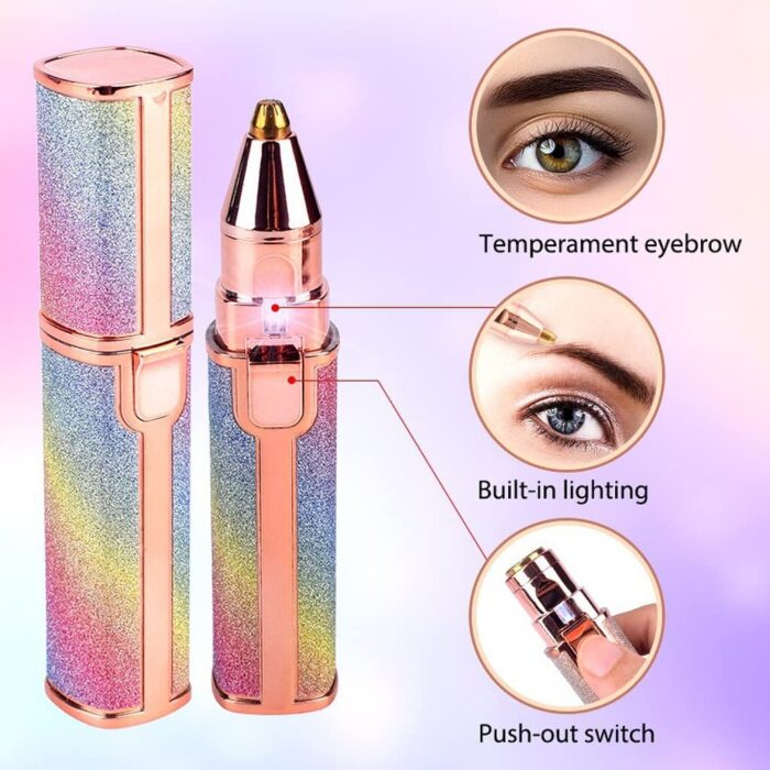 TRUESHOP 2 In 1 Rechargeable Facial Hair Remover | Portable Eyebrow Trimmer For Women |Painless Facial Hair Removal Electric Trimmer With Light | Ear Wax Cleaner With Case Pouch, Rainbow