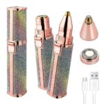 TRYSOME Portable 2 in 1 Painless Eyebrow Trimmer, Epilator,facial,Face, Lips, Nose Electric Razor Hair Removal for women Rechargeable Trimmer with Light and USB, Multicolour