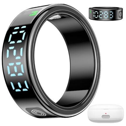 TZRSQL 2025 Health Tracker Smart Ring for Men and Women, Sleep Tracker, Exercise Health, Heart Rate, Blood oxygen monitor. LED display, IP68 Waterproof.No subscription fee.for iOS & Android(Black 12#)