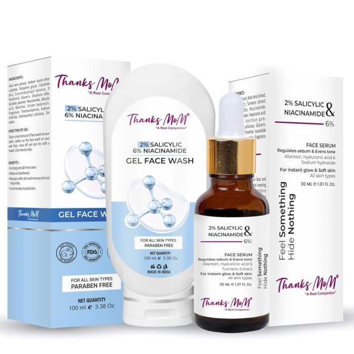 Thanks mom 2% Salicylic Acid 6% Niacinamide Face Wash 100 Ml & Face Serum Combo 30 Ml