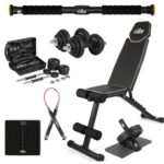 The Cube Club TotalFit Gym Combo for Beginners Home Gym Equipment Kit for Strength & Core Set of 6(Bench Neo, Ab Wheel, Pull Up Bar, Hip Band, Jump Rope, 20kg Dumbbell Set)