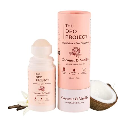 The Deo Project Coconut & Vanilla Natural Roll On | Alcohol & Aluminium-Free | Prevents Odour, Reduces Pigmentation, Long Lasting | Suitable for Sensitive Skin | Vegan | Unisex - 50ML