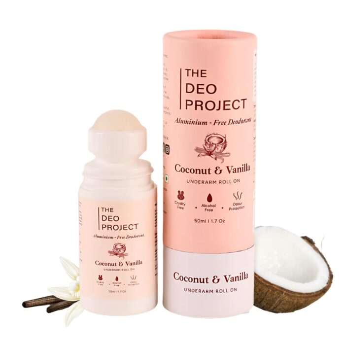 The Deo Project Coconut & Vanilla Natural Roll On | Alcohol & Aluminium-Free | Prevents Odour, Reduces Pigmentation, Long Lasting | Suitable for Sensitive Skin | Vegan | Unisex - 50ML