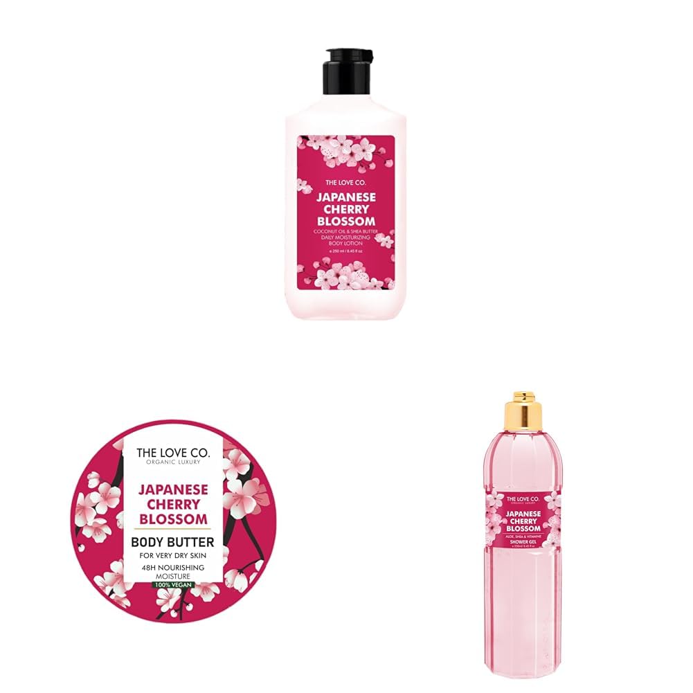 The Love Co. Japanese Cherry Blossom Body Care | Luxurious Shower Gel, Body Lotion & Body Butter | Pack of 3