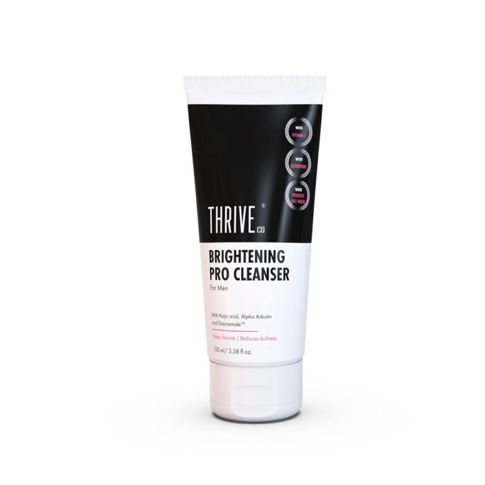 ThriveCo Brightening PRO Cleanser for Men with Probiotic Rice Water, Vit C, Kojic Acid, Alpha Arbutin & Glutathione | Anti-ageing Face Wash, Boosts Collagen, Clears Skin & Removes Dark Spots | 100ml