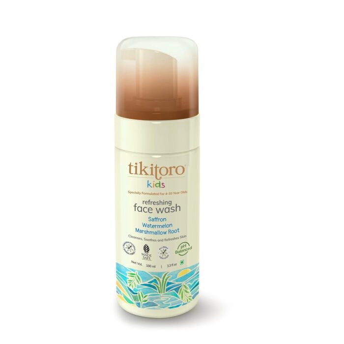 Tikitoro Kids Refreshing face wash| Pediatrician Approved | 100% Vegan with Saffron, Watermelon and Marshmallow Root | Cleanses, Purifies & Moisturises Skin | No Parabens & Sulphates (100 ml)