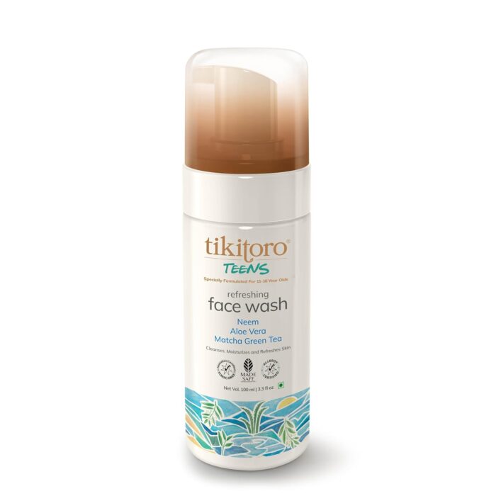 Tikitoro Teens Refreshing Face Wash 100% Vegan Neem, Aloe Vera, Matcha Green Tea Extract, Cleanses & Refreshes, No Parabens & Sulphates, All Skin Types (Age: 11+) (100ml x of 1)