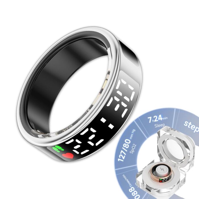 Touch Screen Smart Ring for Men Women, 2024 New Fitness Ring with Heart Rate Monitor Sleep Monitor Step Blood Oxygen Tracker,Remote Photography,IP68 Waterproof (Black, 9#)