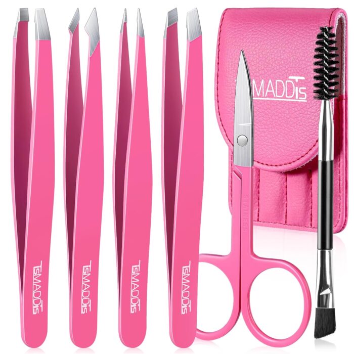 TsMADDTs Tweezers Set, Professional Stainless Steel Tweezer Set for Women, Precision Tweezer for Eyebrows, Facial Hair, Ingrown Hair Removal