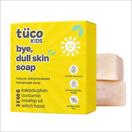 Tuco® Kids Bye, Dull Skin Soap Pack of 2X60gm with Turmeric | Perfect for Dull & Sensitive Skin | Paraben & Sulphate Free | Ages 2-5, 5-10, 10-15 | 2x 60gm