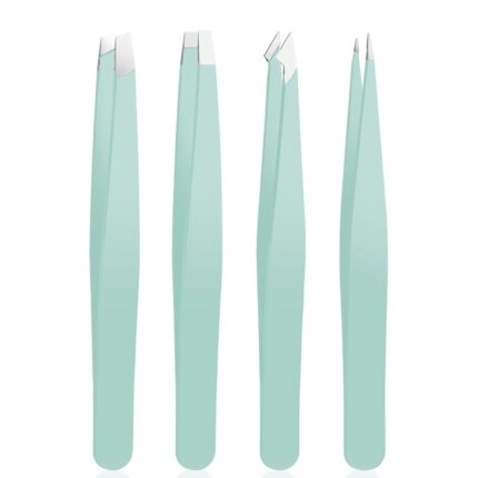 Tweezer Set For Man Women,Precision Tweezers For Facial Hair Eyebrow Chin,4 Piece Stainless Steel Tweezers(Green).