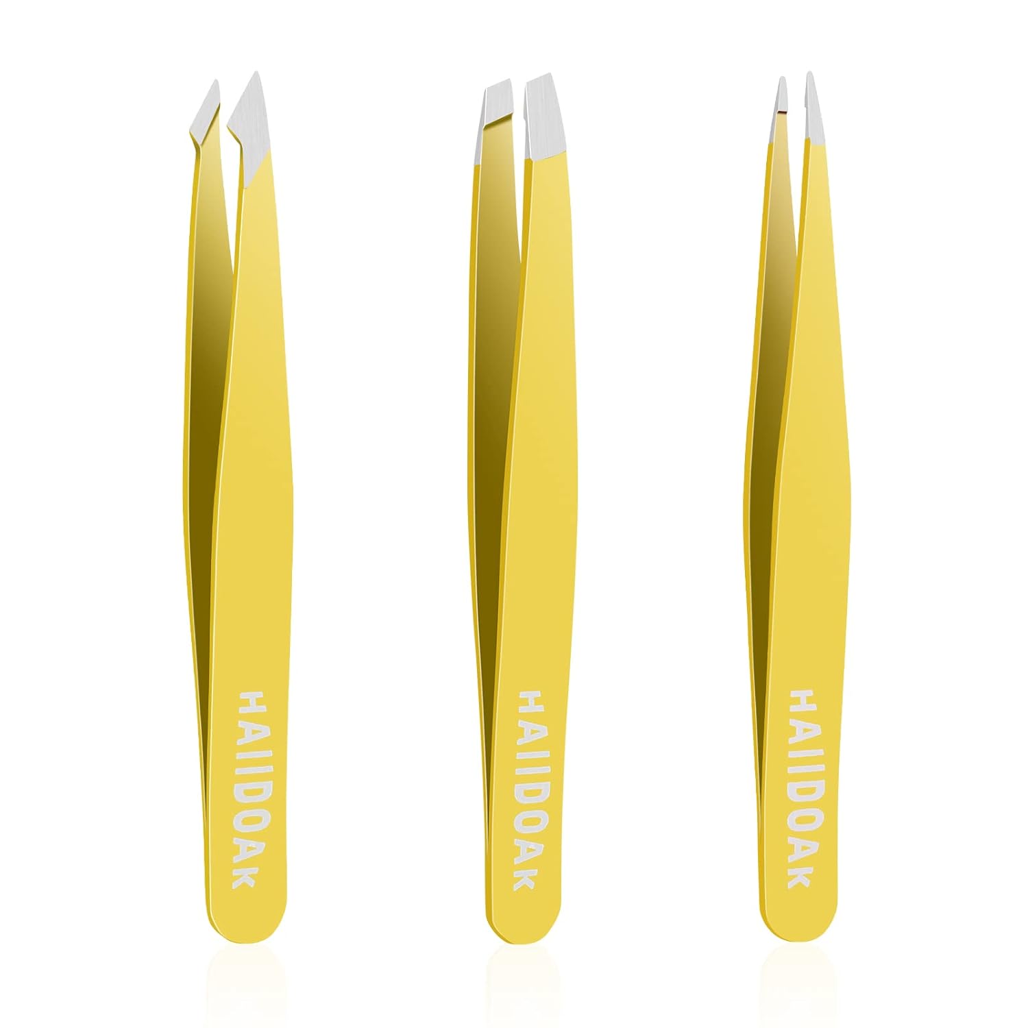 Tweezers Set, Professional Stainless Steel Tweezers for Eyebrows, Great Precision for Facial Hair, Splinter and Ingrown Hair Removal (3 Count / 3.8inch, Yellow)