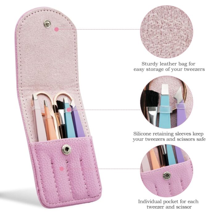 Tweezers Set Stainless Steel Tweezers Slanted and Pointed for Eyebrows, Facial Hair, Ingrown Hair and Blackheads Removal