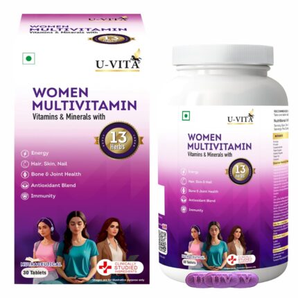 U-Vita women Multivitamin | 28 Vitamins & Minerals |13 Herbal Extracts | Boosts Energy & Overall Health | 30 Veg Tablets | Formulated in UK