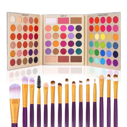 UCANBE Pro Eyeshadow Palette + 15 Pcs Makeup Brush Set,Pigmented Makeup Pallet with Brushes, Matte Shimmer 86 Colors Gift Set,Eye Shadow Highlighters Contour Blush Powder Cosmetic Kit