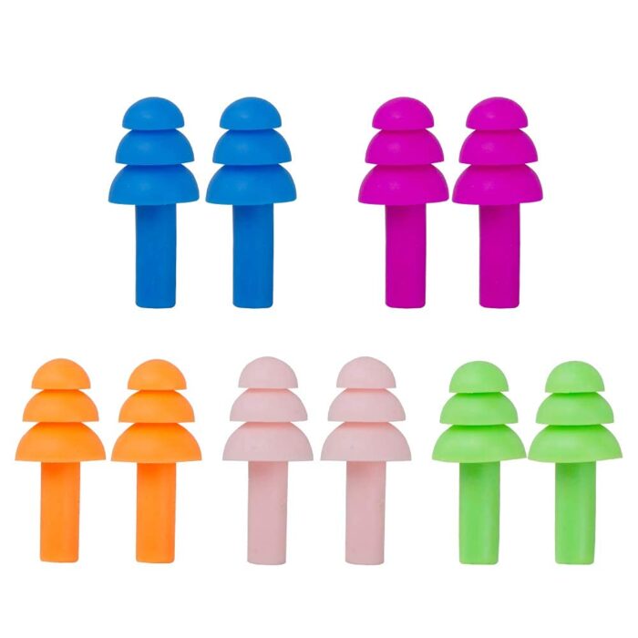 URBANMAC Ear Plugs Soft Silica Gel Noise Reduction for Sleeping/Meditation/Swimming Adult/Child/Reusable for Travel - 5 Pairs - Random Color