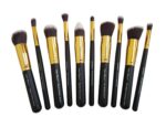 Urban Beauty 10 Pieces Makeup Set - Kabuki Foundation, Eyeshadow Blending, Buffing, Contour, Crease, Face Brushes Without Pouch (Black+Gold)