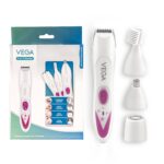 VEGA Feather Touch 4-In-1 Trimmer Cordless Electric Razor For Women With Rechargeable Cordless, 60Min Runtime, Suitable For Trimming Eyebrows, Nose, Face & Bikini Area (Vhbt-03) White
