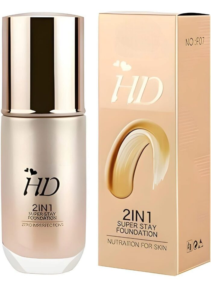VGSE BEAUTY F-07 MASS HD 2-IN-1 SUPER STAY MATTE FINISH FOUNDATION FOR WOMEN//SULPHATE AND PARABEEN FREE // FOR ALL SKIN TYPES//LIGHT WEIGHT AND WATERPROOF //60 ML,SHADE NO. 101, IVORY//PACK OF 1PC