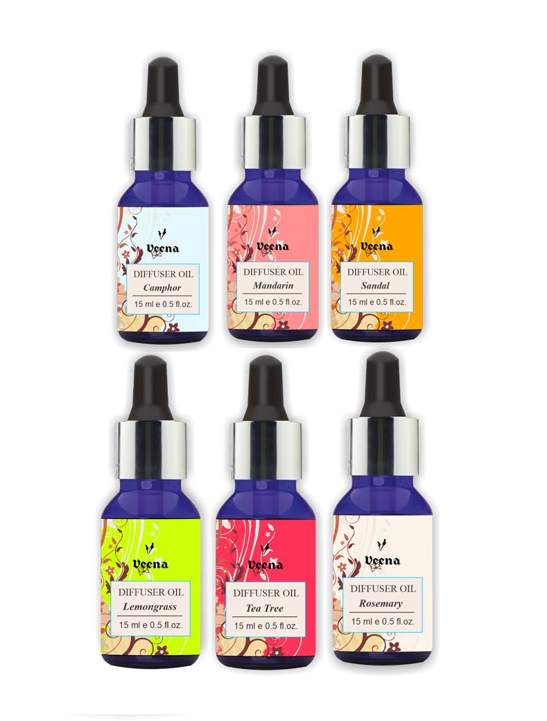 Veena Combo Aroma Oil Diffuser (Lemongrass, Rosemary, Camphor, Sandal, Mandarin, Tea Tree)