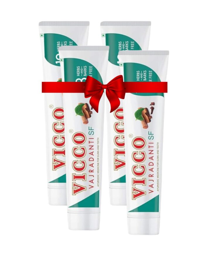 Vicco Vajradanti Ayurvedic Regular & Sugar-Free Toothpaste for Healthy & Strong Gums with Goodness of 18 Essential Herbs & Barks | 100% Natural Toothpaste for all Gum Types [200g | Pack of 4]