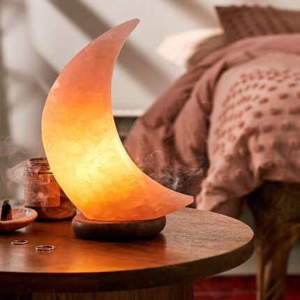 Vision Crafted Himalayan Rock Salt Half Moon Shape Lamp for Home Decor (Orange)