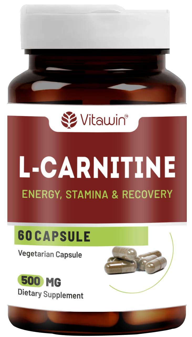 VitaWin L-Carnitine For Fat Loss, Stamina & Recovery, Natural Herbal, 500 mg, Veg - 60 Capsules Nutrition Supplement