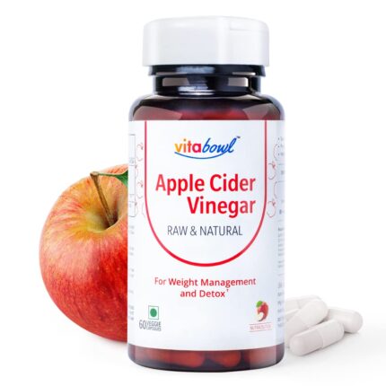 Vitabowl Apple Cider Vinegar (ACV) Capsules with Mother, Raw & Natural for Weight Management & Detox (60 Count (Pack of 1))