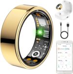 Vital Health Ring for Women Men, Fitness Tracker with Heart Rate, Blood Oxygen, Blood Pressure Monitor, Sleep Monitor, Calories, Step Counter, Waterproof Fit Ring , No Subscription Fee (Gold, 8#)