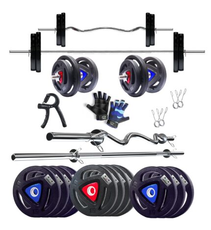 WATSON Home Gym Set, Home Gym Equipment with Stirring 30Kg Plate Weight Gym Equipment Set, Rubber Coated Solid Steel Nuts Rods + 3ft Curl + 5ft Plain Rods Home Gym Combo