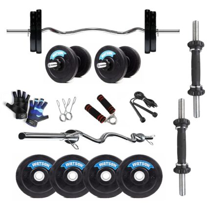 WATSON Home Gym Set, Home Gym Equipments with 25mm 3Ft Curl bar, Solid Rubber Plates, PVC Nut Solid Dumbbell Rods, Locks & Accessories (Black- 10Kg Set(2.5Kgx4))