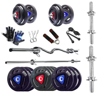 WATSON Home Gym Set, Home Gym Equipments with 25mm 4Ft Straight bar & 3Ft Curl bar, Rubber Coated Plates, Star Nut Steel Dumbbell Rods, Locks & Accessories (Black- 25Kg Set(2.5Kgx2, 5Kgx4))