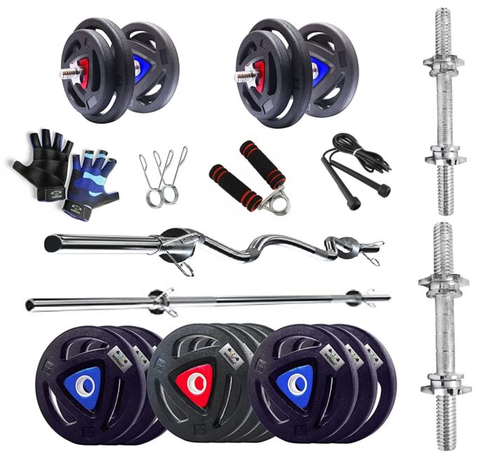 WATSON Home Gym Set, Home Gym Equipments with 25mm 4Ft Straight bar & 3Ft Curl bar, Rubber Coated Plates, Star Nut Steel Dumbbell Rods, Locks & Accessories (Black- 25Kg Set(2.5Kgx2, 5Kgx4))