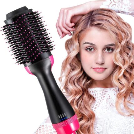 WOODCELL One Step Hair Dryer and Volumizer, Hot Air Brush, 3 in1 Styling Brush Styler, Negative Ion Hair Straightener Curler Brush