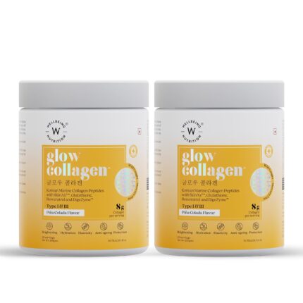 Wellbeing Nutrition Glow Collagen with Glutathione | Collagen Supplements for Women & Men | Marine Collagen Powder with SkinAx², Resveratrol, Bromelain & Goji Berry | 250g - Pina Colada Flavor