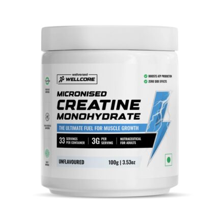 Wellcore - Pure Micronised Creatine Monohydrate (100G, 33 Servings) Lab Tested | Unflavoured | Enhanced Muscle Strength & Power | Fast Recovery