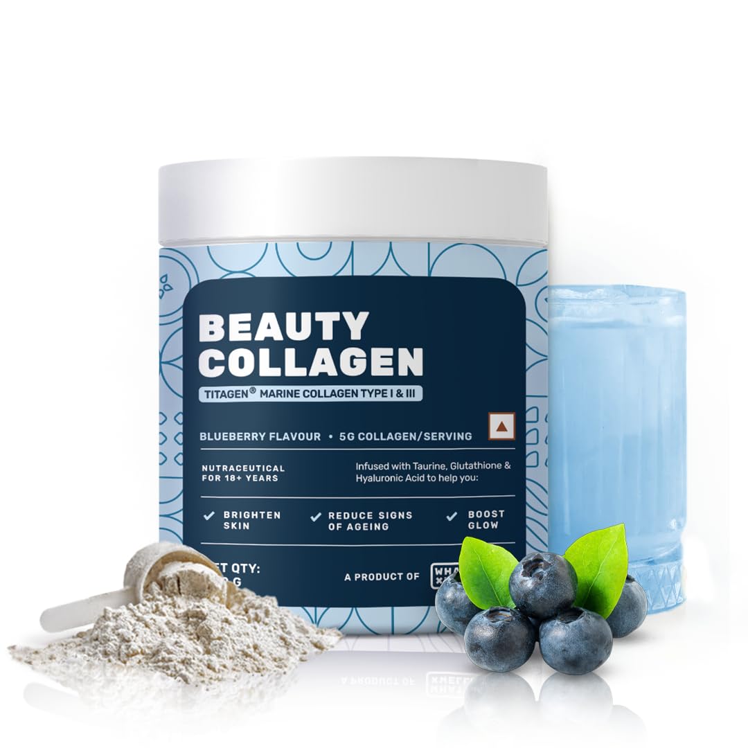 What’s Up Beauty Collagen Powder with Glutathione & Vitamin C for Brighter & Spotless Skin. Certified Titagen Marine Collagen Type I & III for Men & Women. Benefits Skin, Hair, & Nails. Blueberry