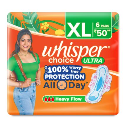 Whisper Choice Sanitary Pads for Women, XL, 6 Napkins (Pack of 1)