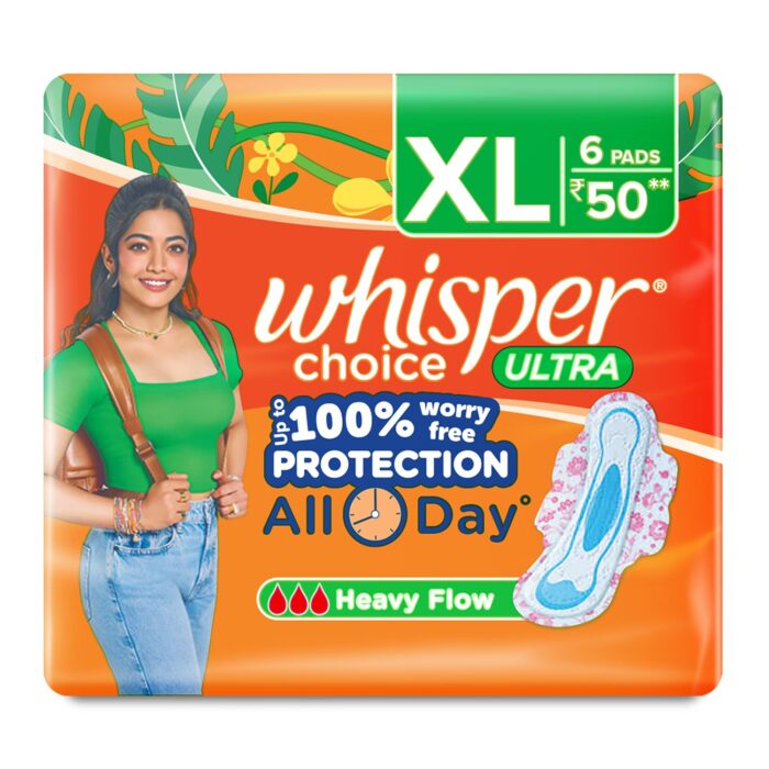 Whisper Choice Sanitary Pads for Women, XL, 6 Napkins (Pack of 1)